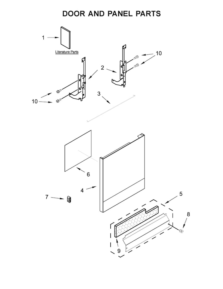 Door And Panel Parts Diagram and Parts List for WDF330PAHW0  Whirlpool Dishwasher