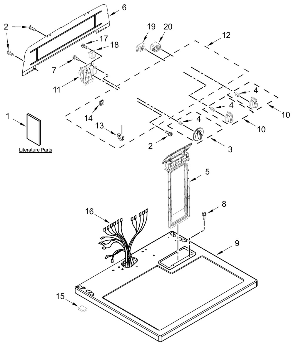 Top And Console Parts Diagram and Parts List for MGD4005SW0  Whirlpool Dryer