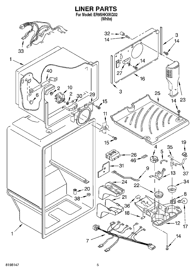 LINER Diagram and Parts List for ER9SHKXKQ02  Whirlpool Refrigerator