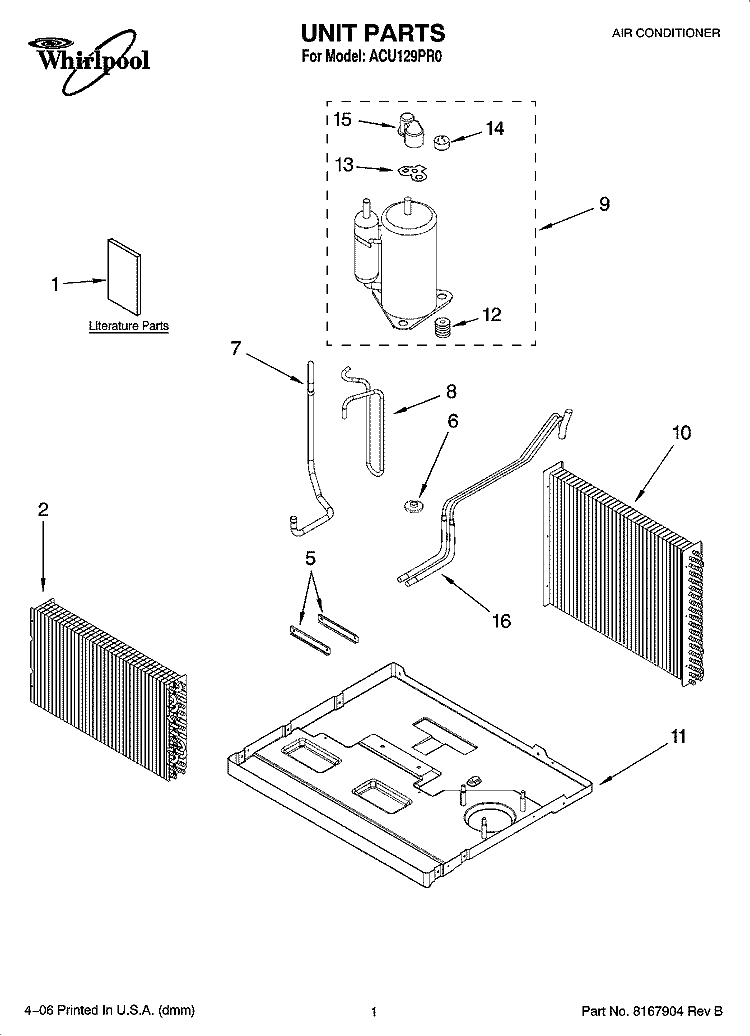 UNIT PARTS Diagram and Parts List for ACU129PR0  Whirlpool Air Conditioner