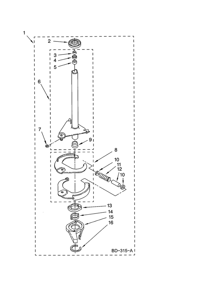 Brake And Drive Tube Diagram and Parts List for 7MLSR6232JQ1  Whirlpool Washer