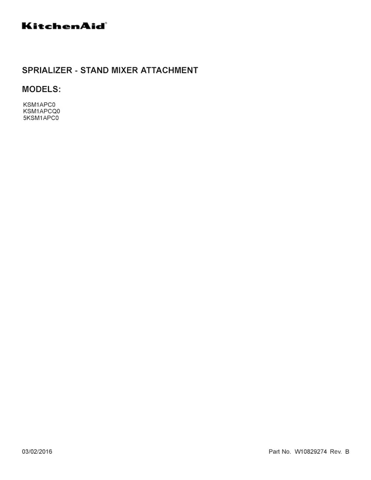Cover Sheet Diagram and Parts List for KSM1APC0  KitchenAid Mixer