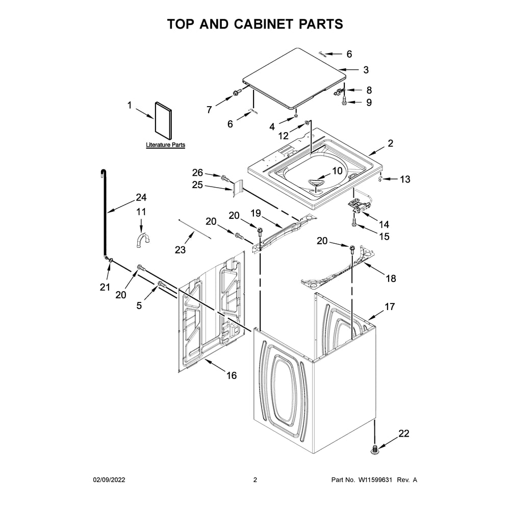 Top And Cabinet Diagram and Parts List for WTW4816FW3  Whirlpool Washer