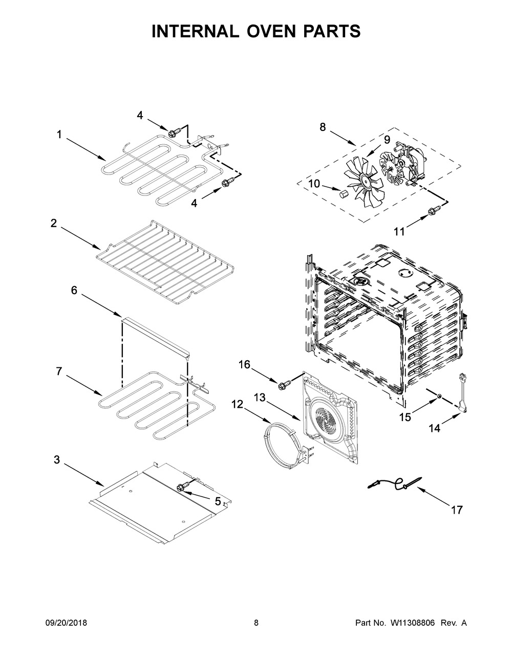 Internal Oven Parts Diagram and Parts List for WOC97EC0HZ01  Whirlpool Microwave Oven Combo