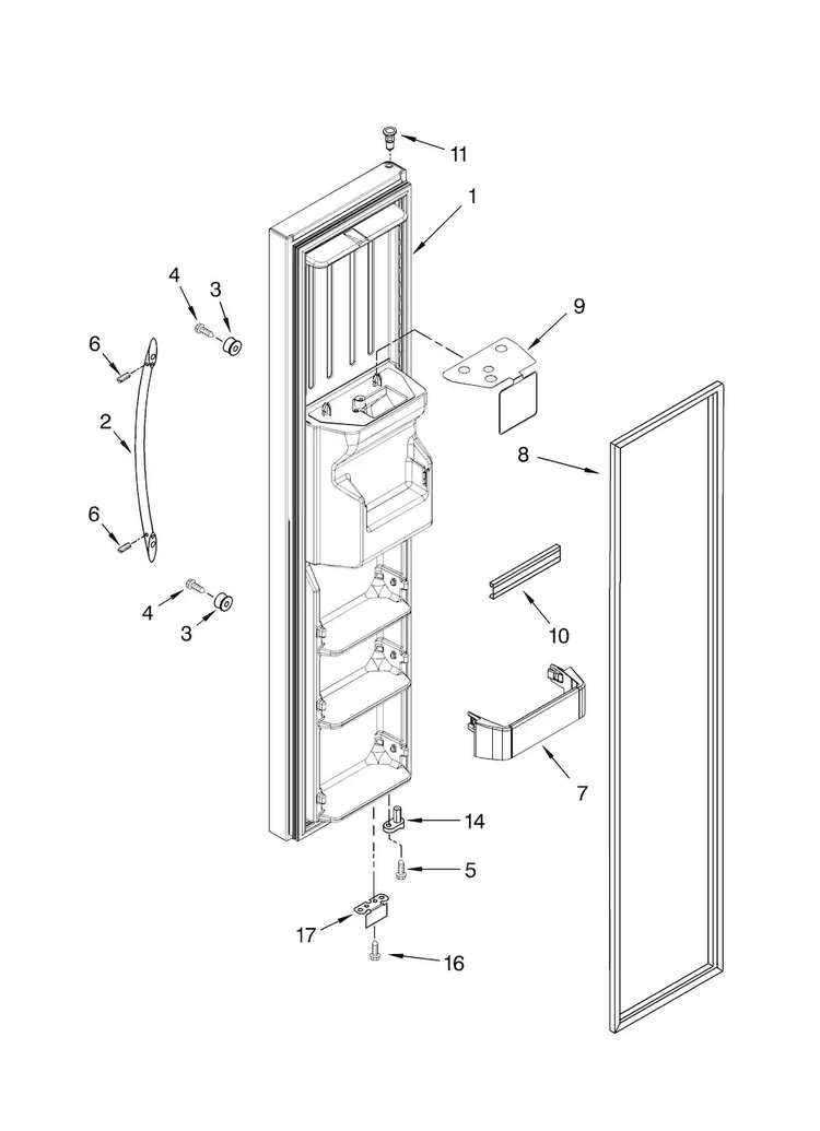 Freezer Door Parts Diagram and Parts List for KSCS25INMS00  KitchenAid Refrigerator