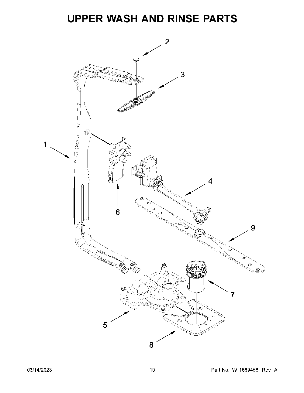 Upper Wash And Rinse Parts Diagram and Parts List for KDFE104KPS1  KitchenAid Dishwasher
