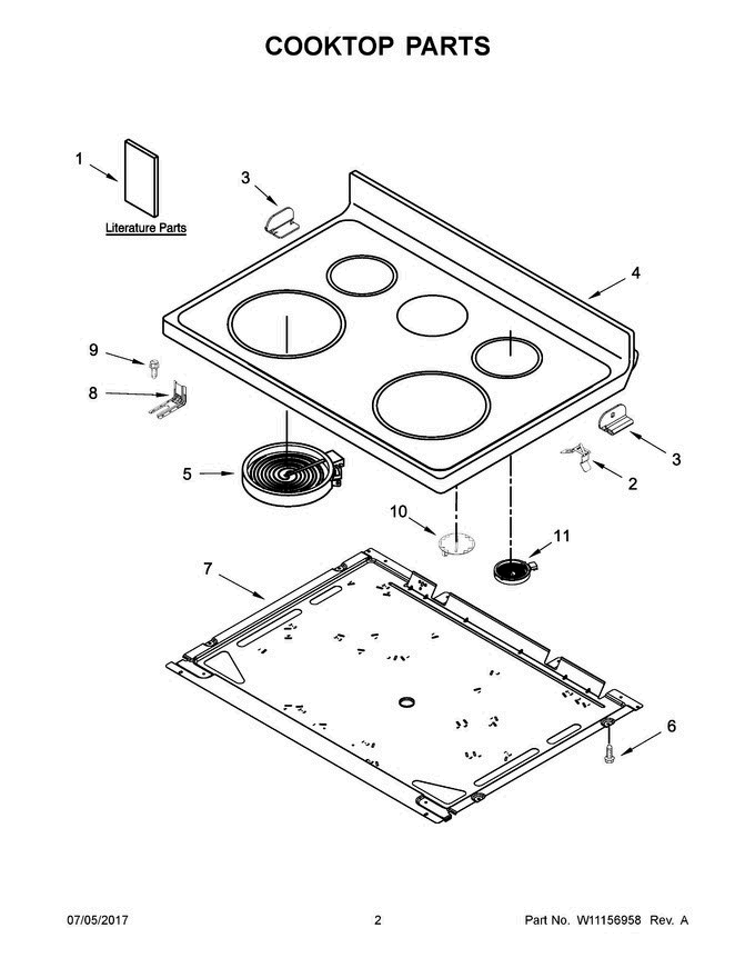 02 - Cooktop Parts Diagram and Parts List for WFE525S0HB0  Whirlpool Range