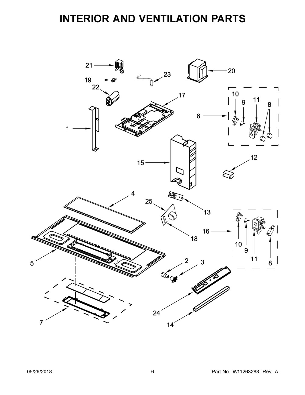 Interior And Ventilation Parts Diagram and Parts List for IMH205FS1  Whirlpool Microwave