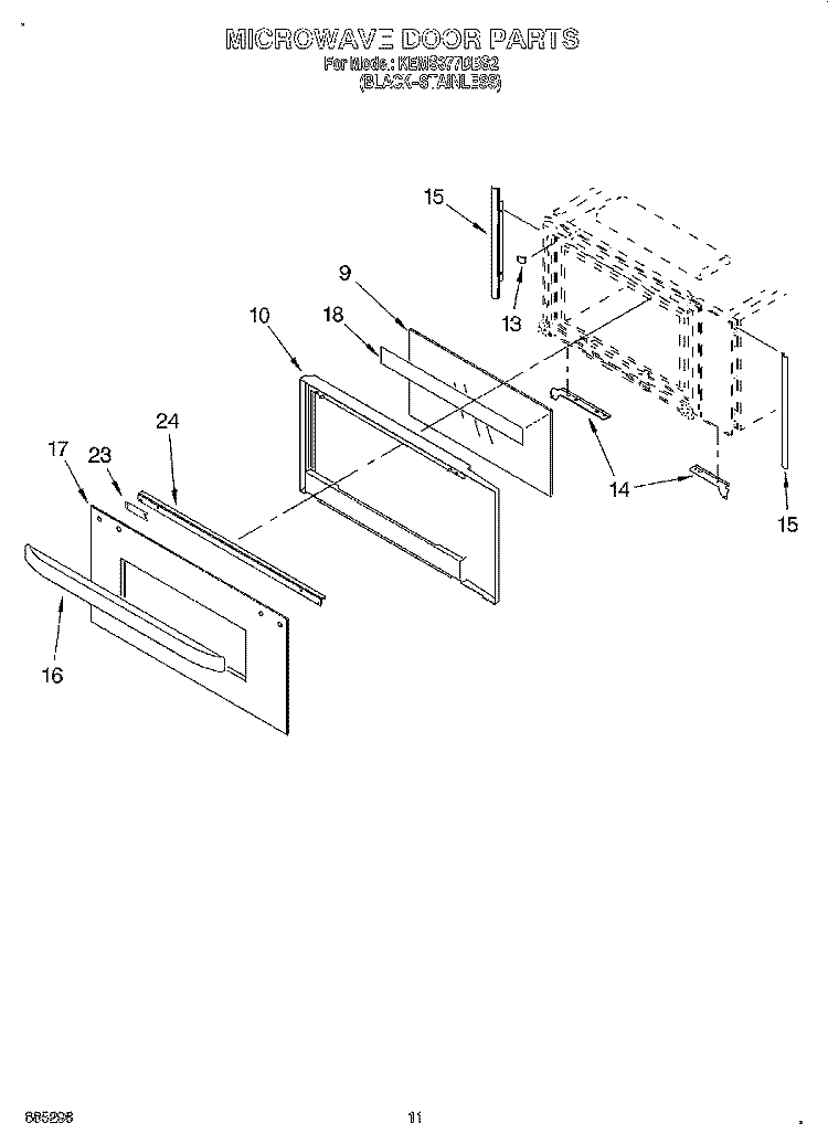 MICROWAVE DOOR, OPTIONAL Diagram and Parts List for KEMS377DBS2  KitchenAid Microwave Oven Combo