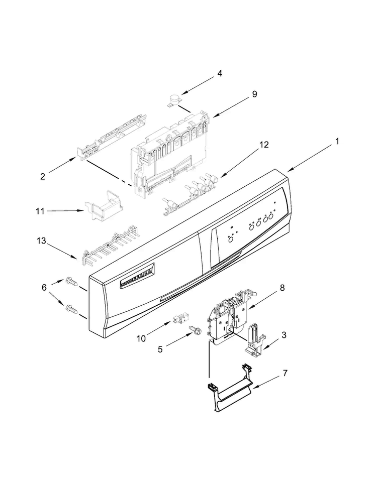 Control Panel And Latch Parts Diagram and Parts List for DU1015XTXT2  Whirlpool Dishwasher