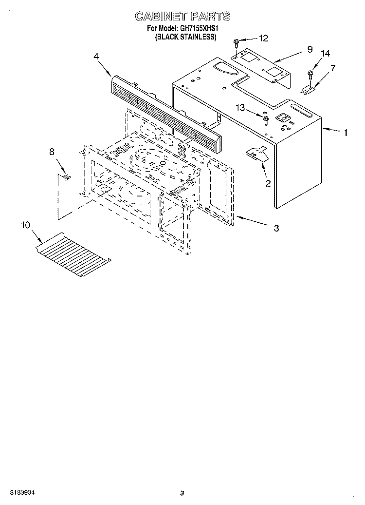 CABINET Diagram and Parts List for GH7155XHS1  Whirlpool Microwave