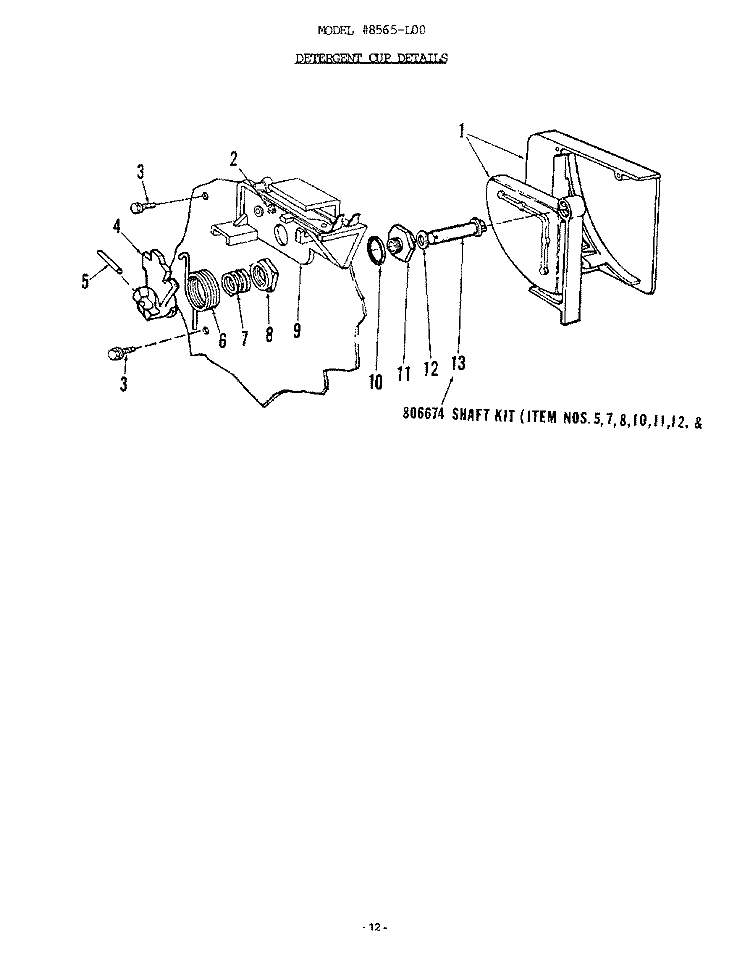 DETERGENT CUP Diagram and Parts List for 8585L00  Roper Dishwasher