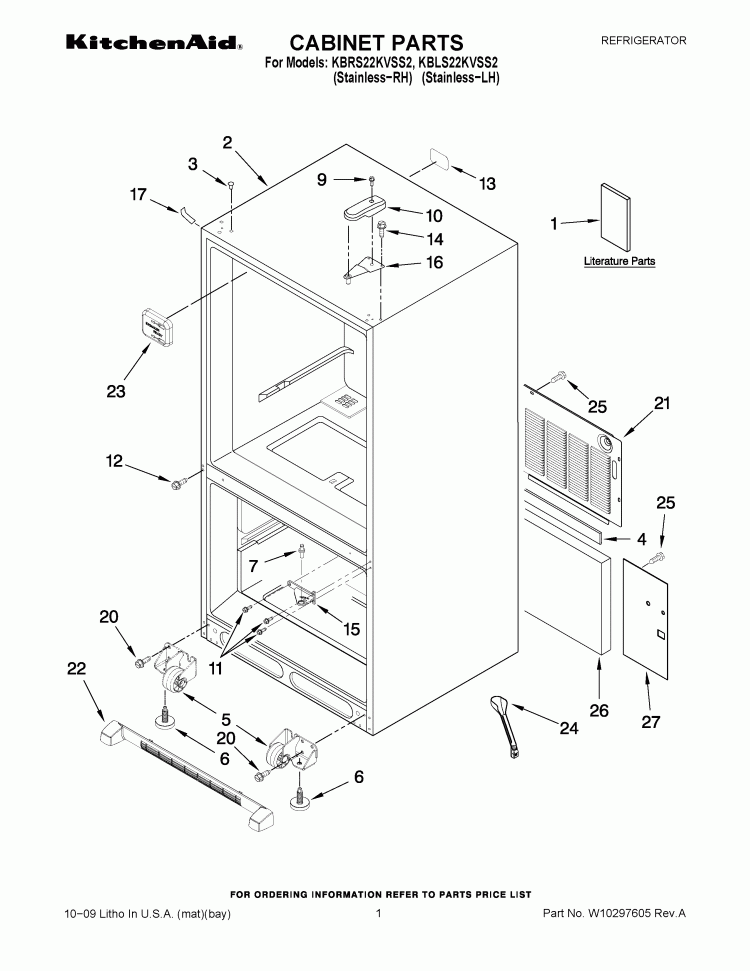 CABINET PARTS Diagram and Parts List for KBRS22KVSS2  KitchenAid Refrigerator