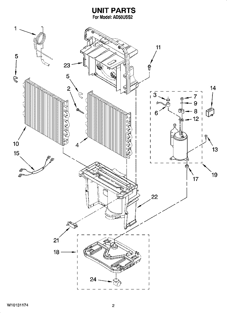 UNIT PARTS Diagram and Parts List for AD50USS2  Whirlpool Dehumidifier