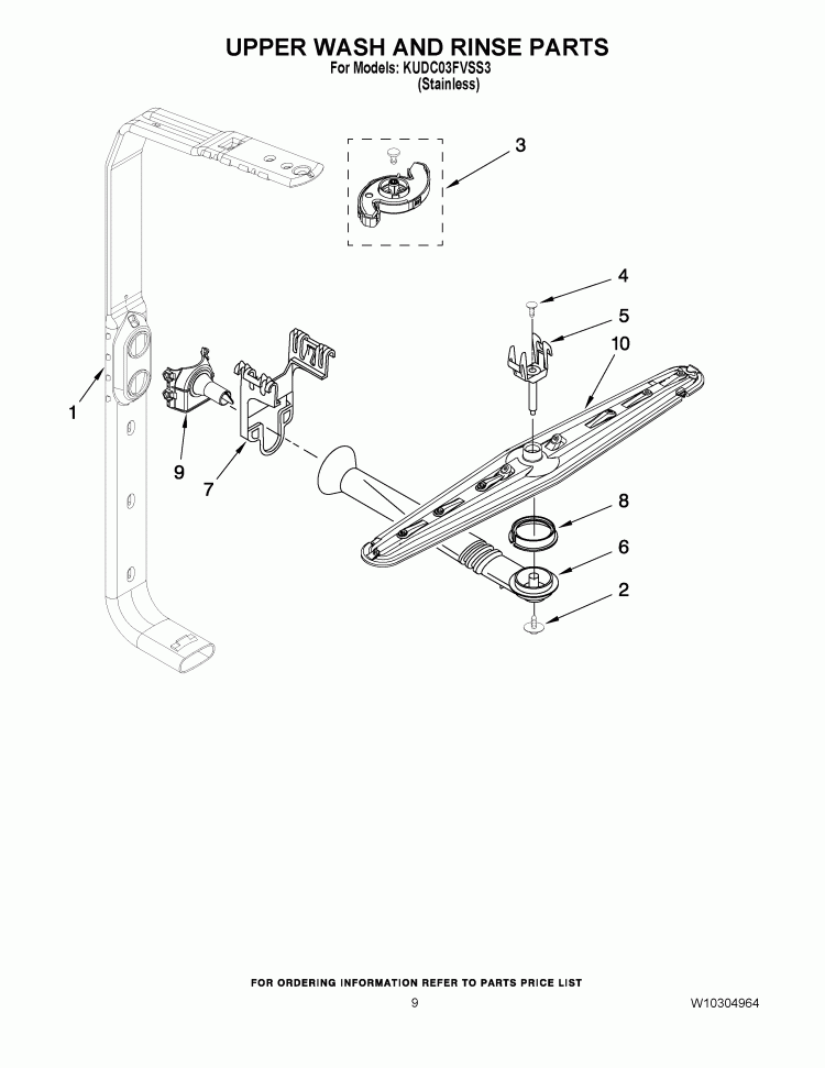 UPPER WASH AND RINSE PARTS Diagram and Parts List for KUDC03FVSS3  KitchenAid Dishwasher