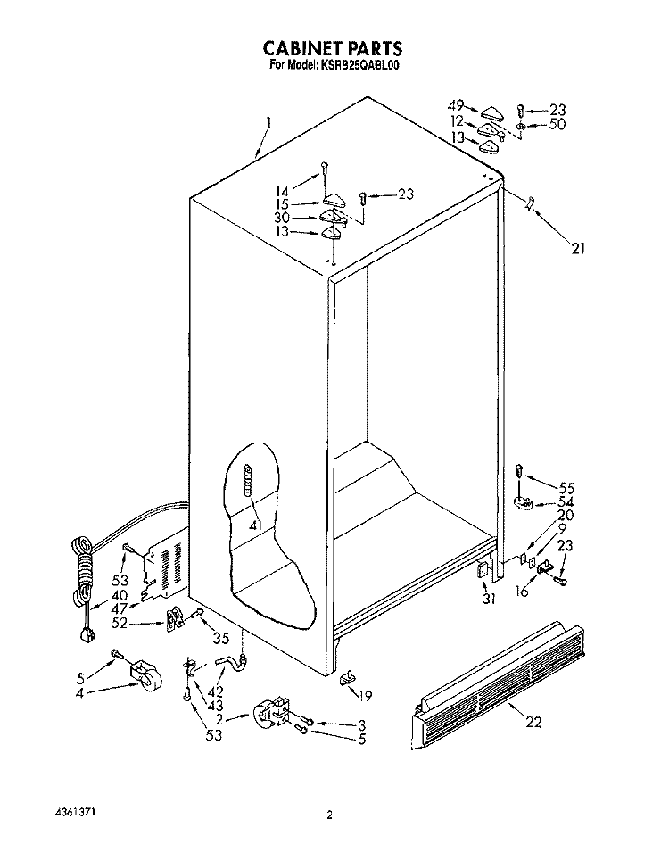 CABINET Diagram and Parts List for KSRB25QABL00  KitchenAid Refrigerator