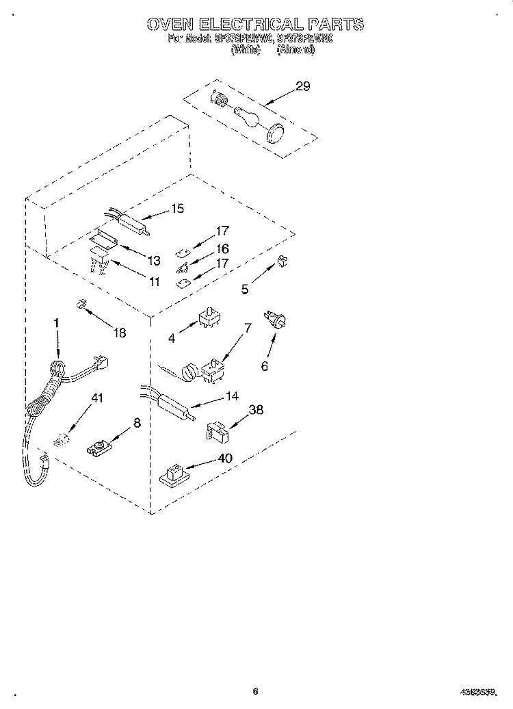 OVEN ELECTRICAL, LIT/OPTIONAL Diagram and Parts List for SF378PEWW0  Whirlpool Range
