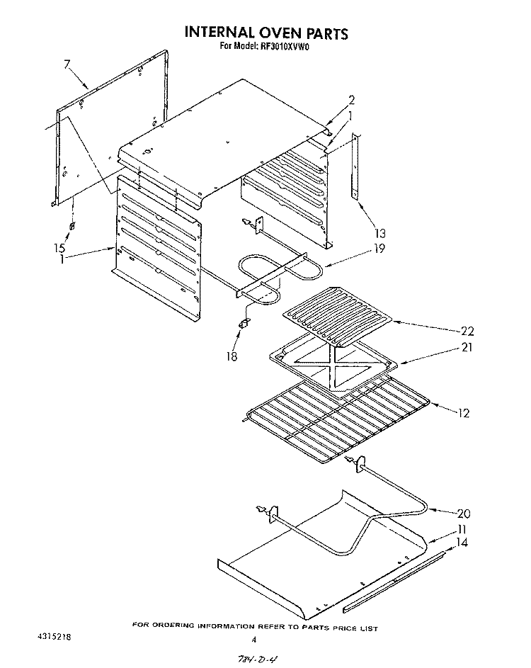 INTERNAL OVEN Diagram and Parts List for RF3010XVW0  Whirlpool Range