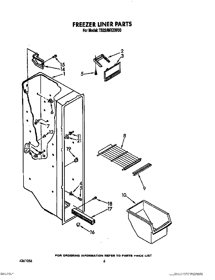 FREEZER LINER Diagram and Parts List for TS22AWXXN00  Whirlpool Refrigerator