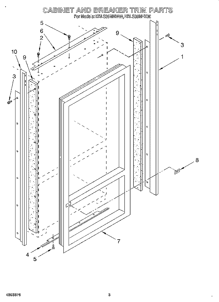 CABINET AND BREAKER TRIM Diagram and Parts List for KBLS36MHX00  KitchenAid Refrigerator