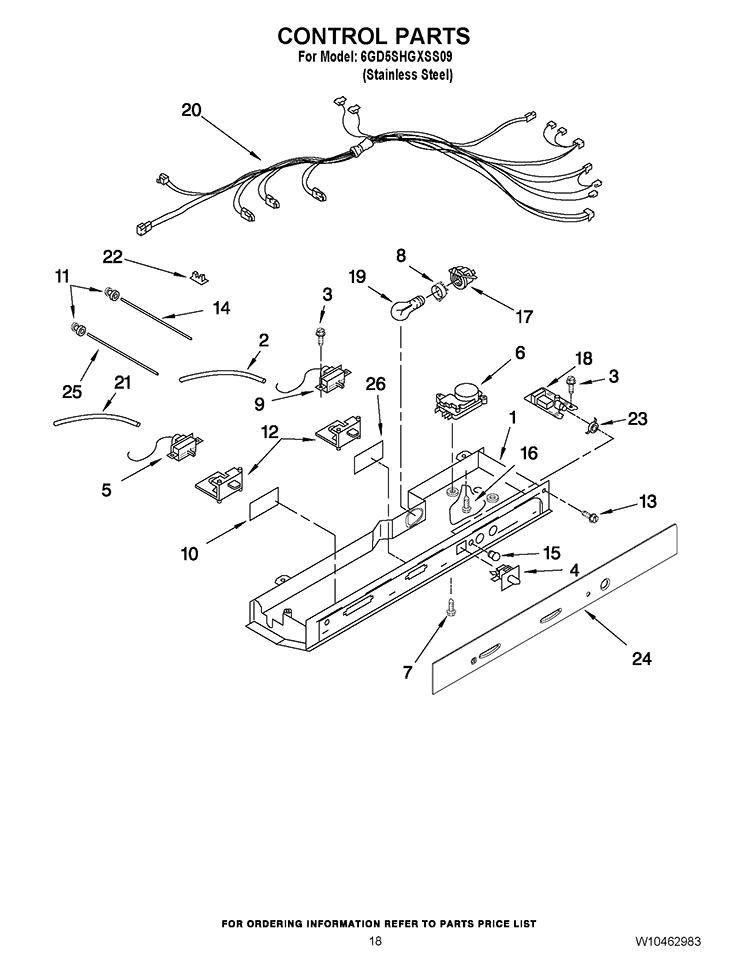 CONTROL PARTS Diagram and Parts List for 6GD5SHGXSS09  Whirlpool Refrigerator