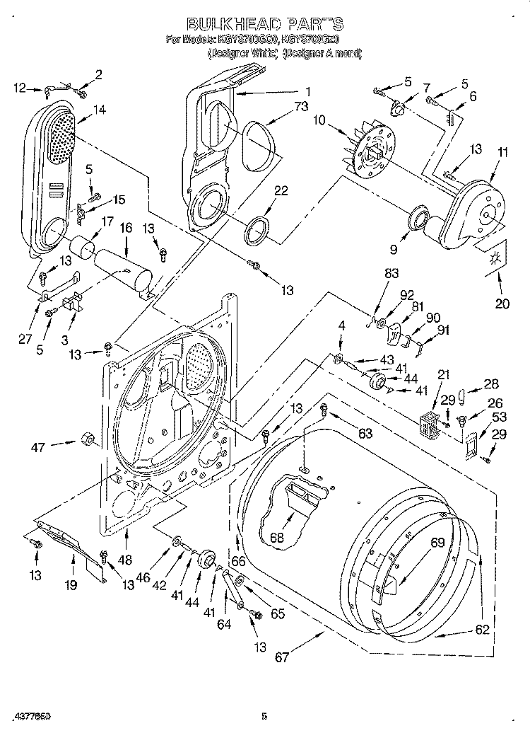 BULKHEAD Diagram and Parts List for KGYS700GQ0  KitchenAid Dryer
