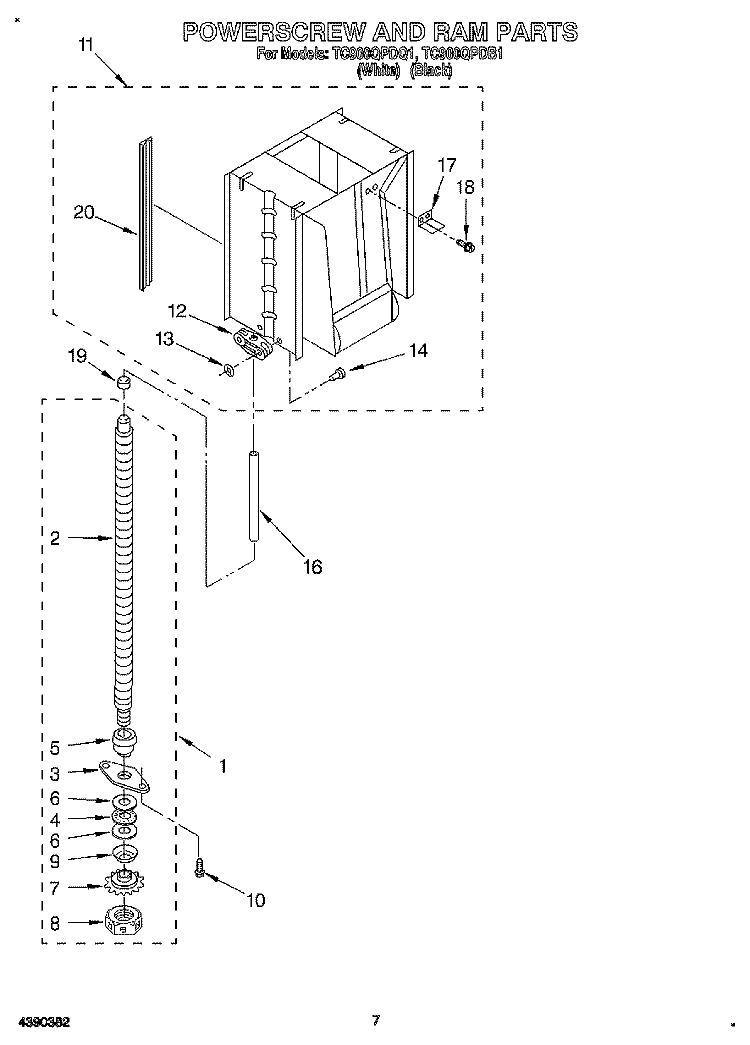 POWERSCREW AND RAM Diagram and Parts List for TC900QPDQ1  Whirlpool Trash Compactor