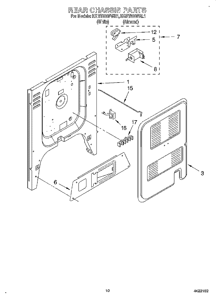 REAR CHASSIS, LIT/OPTIONAL Diagram and Parts List for KGRT500FWH1  KitchenAid Range