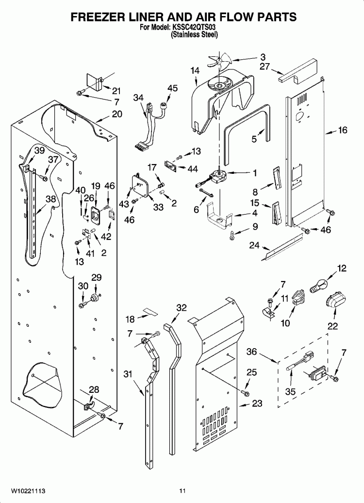FREEZER LINER AND AIR FLOW PARTS Diagram and Parts List for KSSC42QTS03  KitchenAid Refrigerator