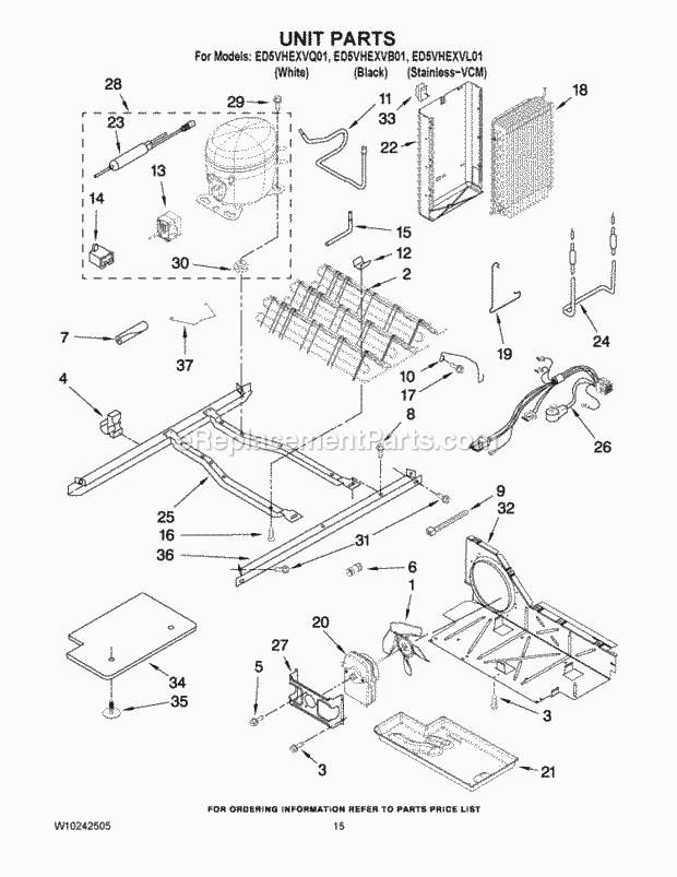 UNIT PARTS Diagram and Parts List for ED5VHEXVB01  Whirlpool Refrigerator