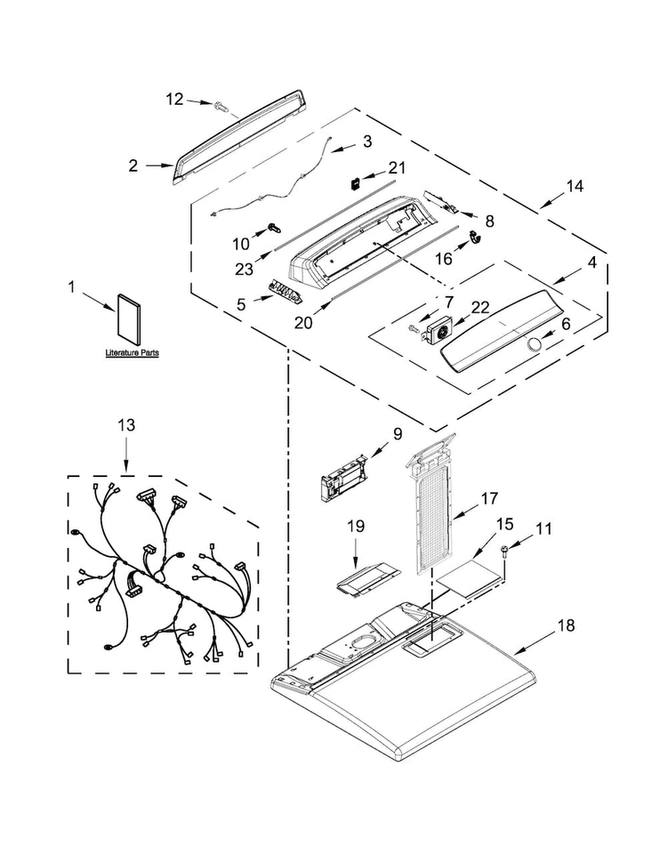 Top And Console Parts Diagram and Parts List for 11076132412  Kenmore Dryer