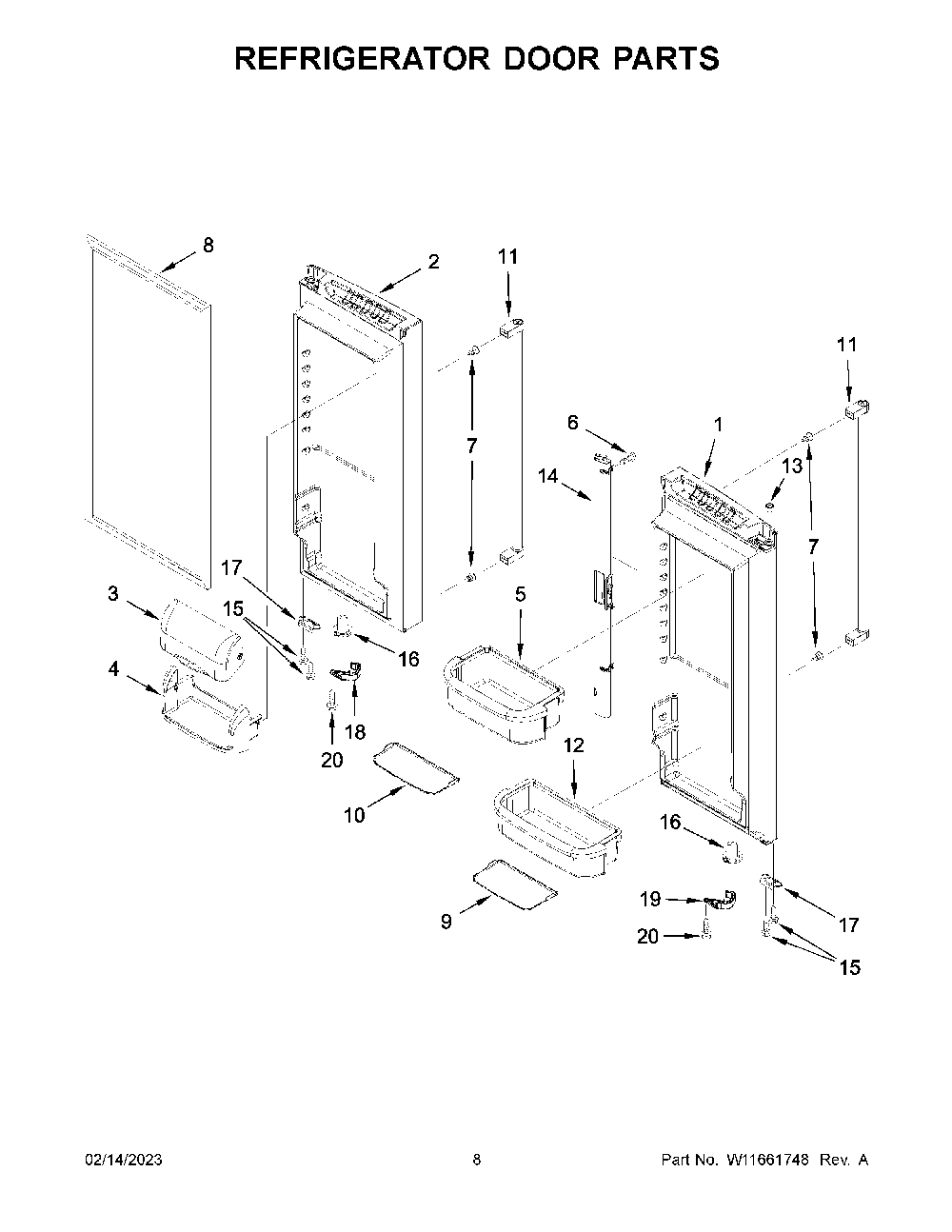 Refrigerator Door Parts Diagram and Parts List for KRFF305ESS07  KitchenAid Refrigerator