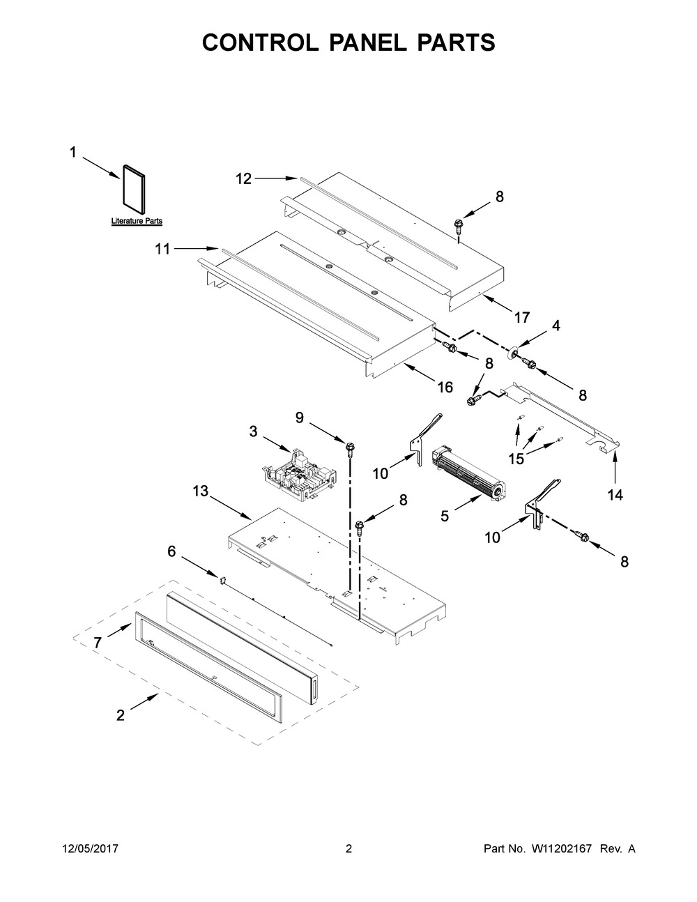 Control Panel Parts Diagram and Parts List for WOD51EC7HB00  Whirlpool Wall Oven