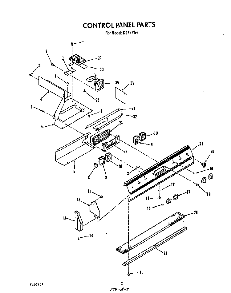 Control Panel Diagram and Parts List for D9757*6  Roper Range