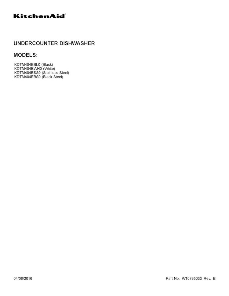 Cover Sheet Diagram and Parts List for KDTM404EWH0  KitchenAid Dishwasher