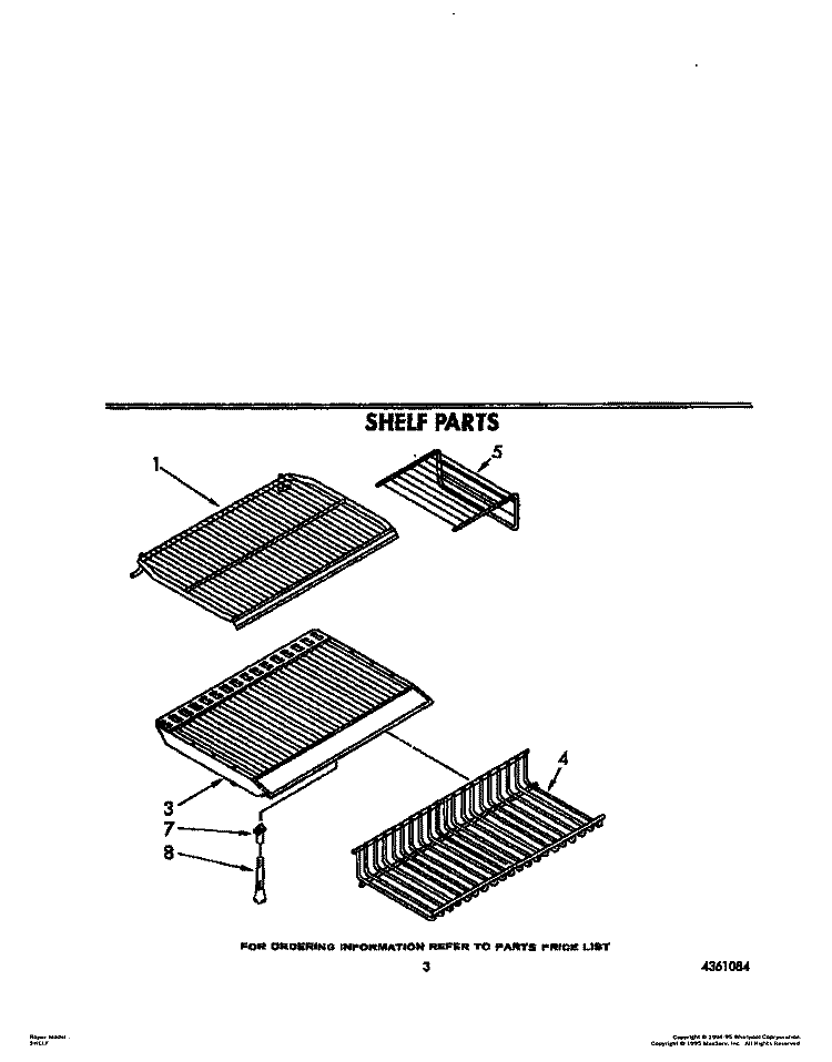 SHELF Diagram and Parts List for RT18EKRXW01  Roper Refrigerator