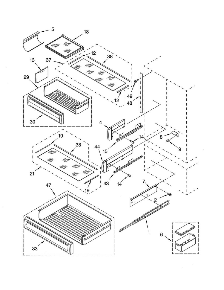 Refrigerator Shelf Parts Diagram and Parts List for KBLP36FMS01  KitchenAid Refrigerator