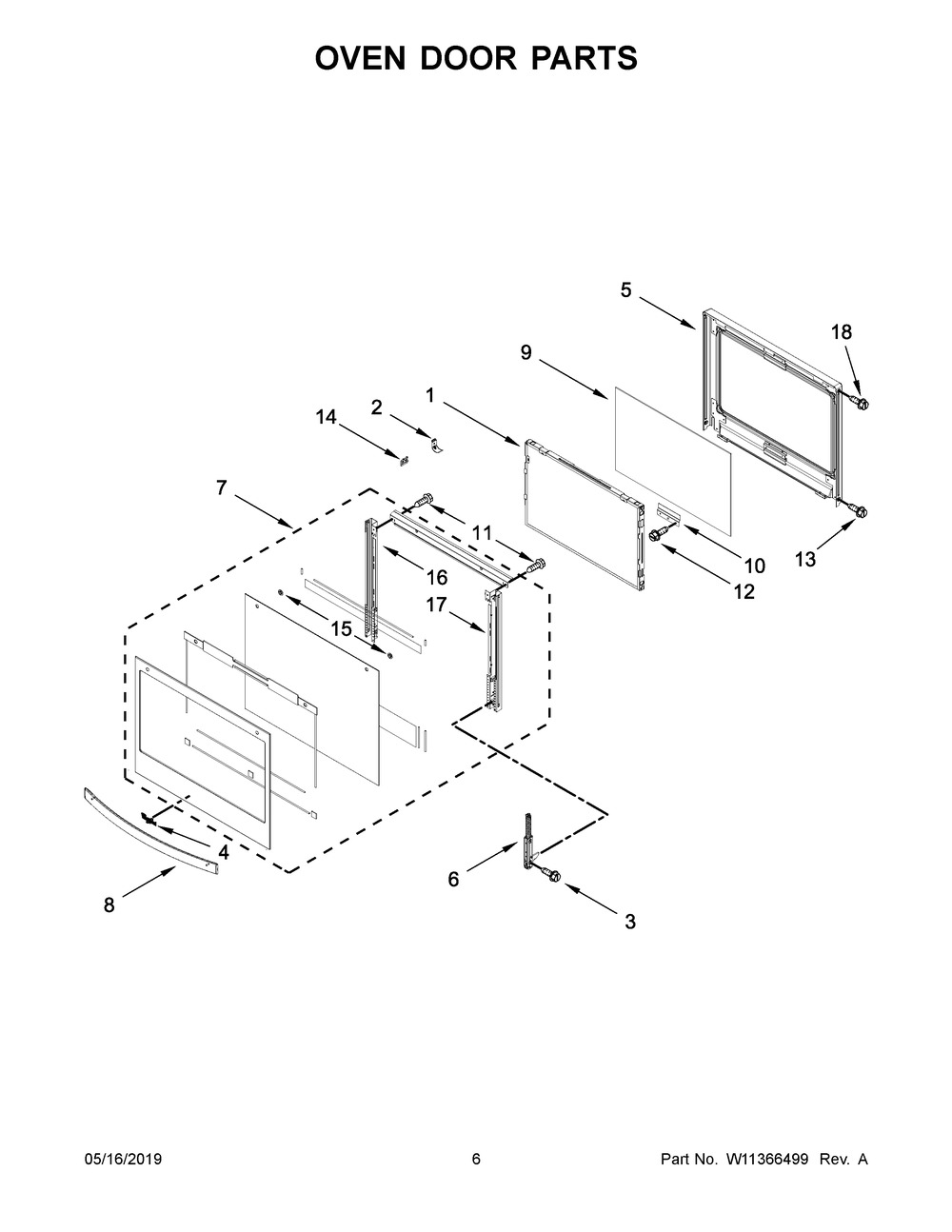 Oven Door Parts Diagram and Parts List for WOS31ES0JS00  Whirlpool Wall Oven