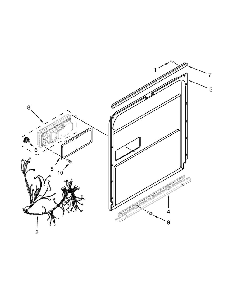 Inner Door Parts Diagram and Parts List for WDT920SADH1  Whirlpool Dishwasher