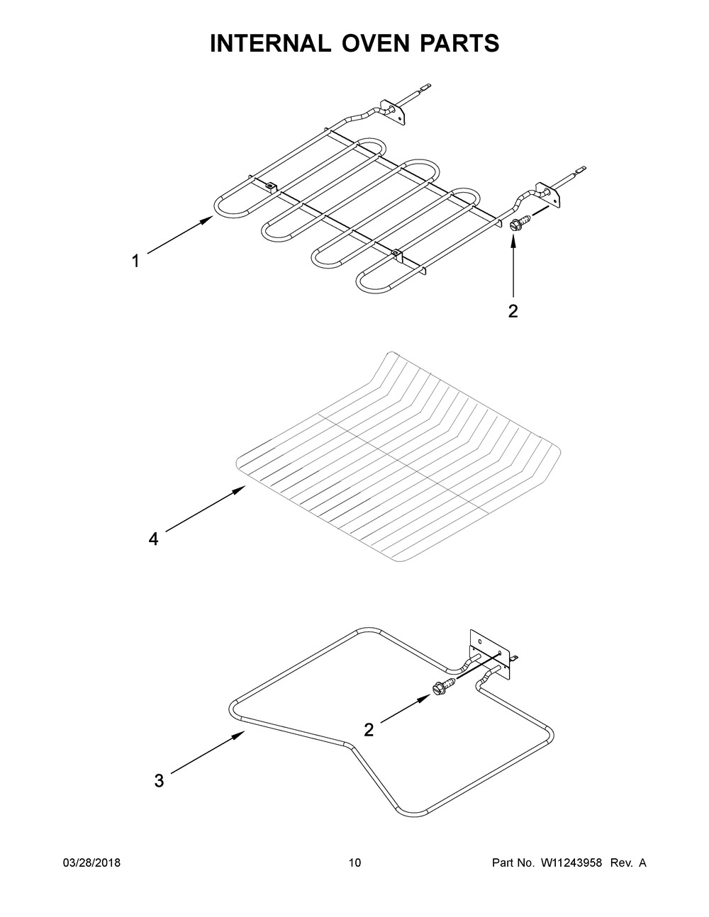 Internal Oven Parts Diagram and Parts List for WOD51ES4EB01  Whirlpool Wall Oven