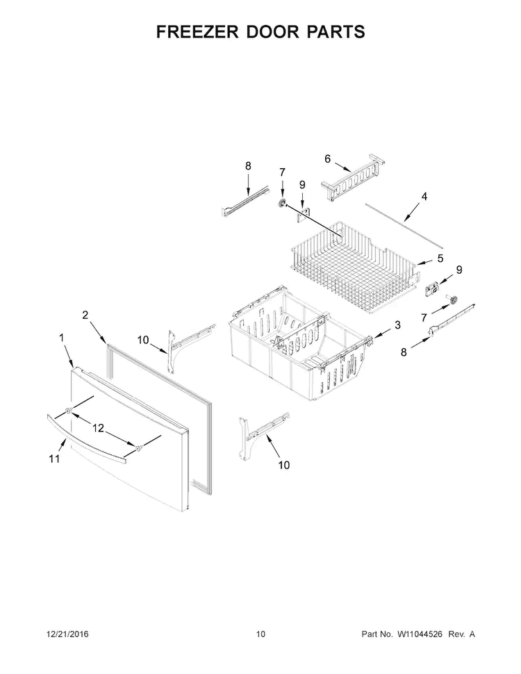 Freezer Door Parts Diagram and Parts List for WRX735SDHB00  Whirlpool Refrigerator