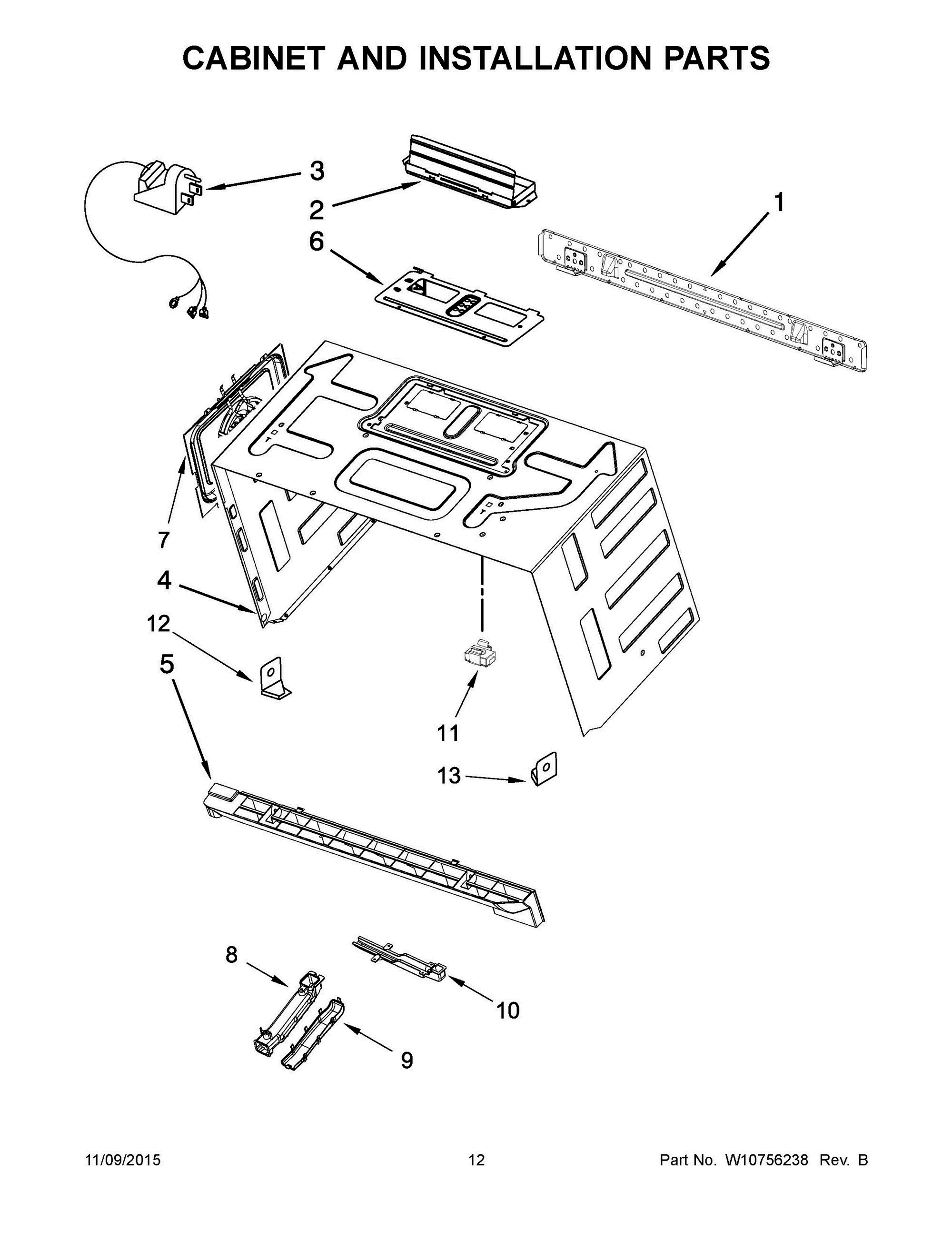 07 - CABINET AND INSTALLATION PARTS Diagram and Parts List for YKMHP519ES0  Whirlpool Microwave