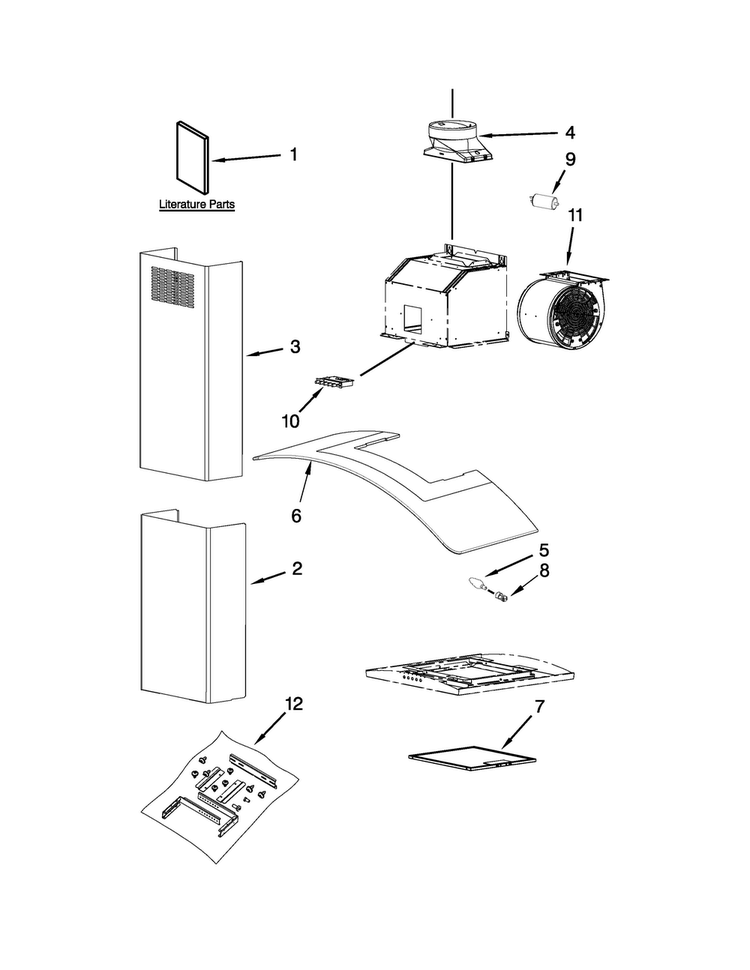 Hood Parts Diagram and Parts List for UXW6536BSS0  Whirlpool Range Hood