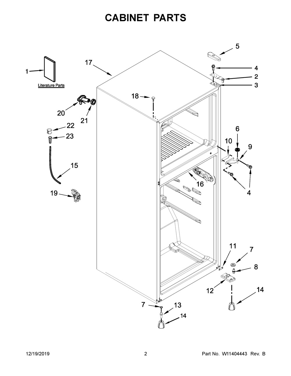 Cabinet Parts Diagram and Parts List for WRT112CZJW00  Whirlpool Refrigerator