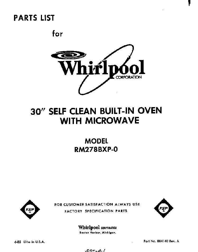 Front Cover Diagram and Parts List for RM278PXP0  Whirlpool Microwave Oven Combo