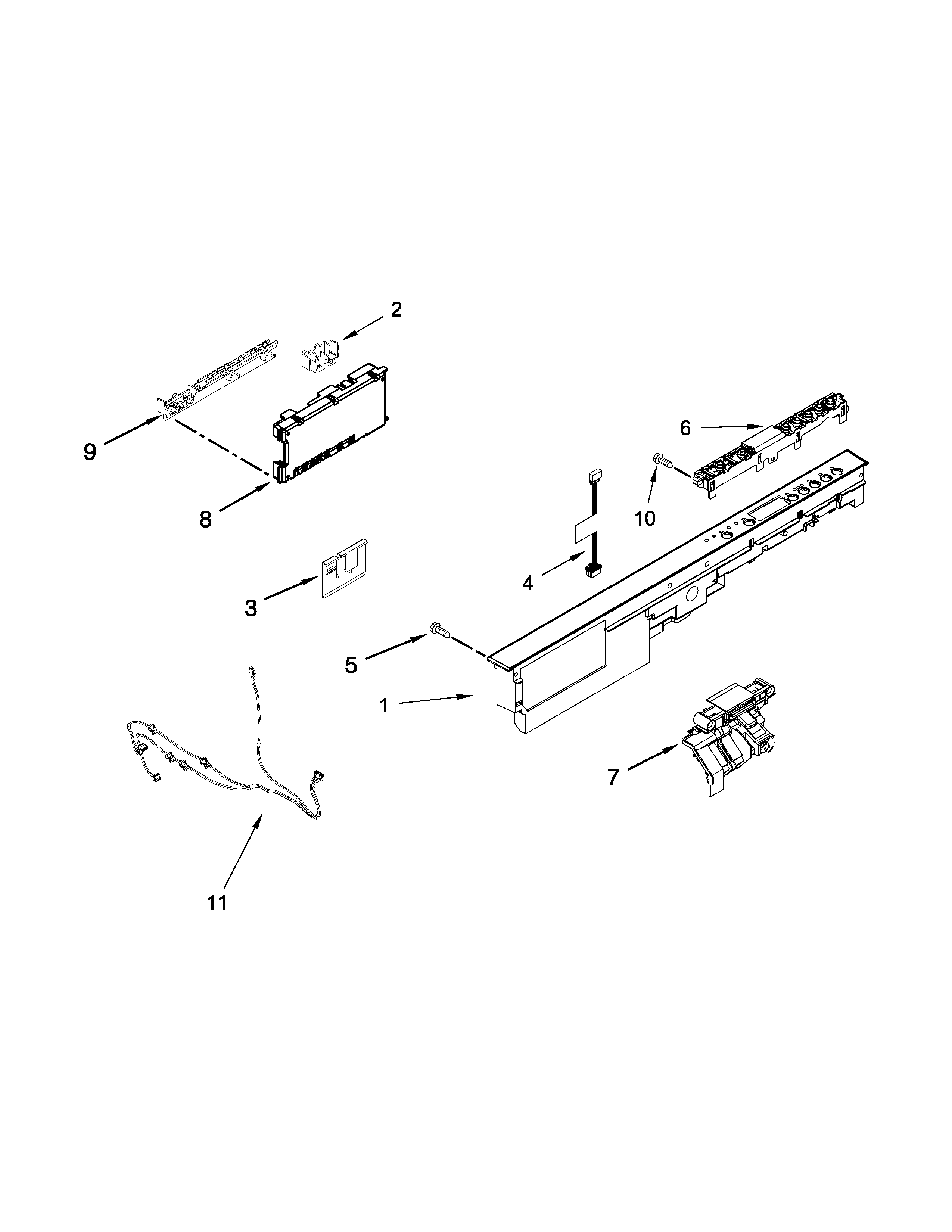 Control Panel And Latch Parts Diagram and Parts List for 66513543N411  Kenmore Dishwasher