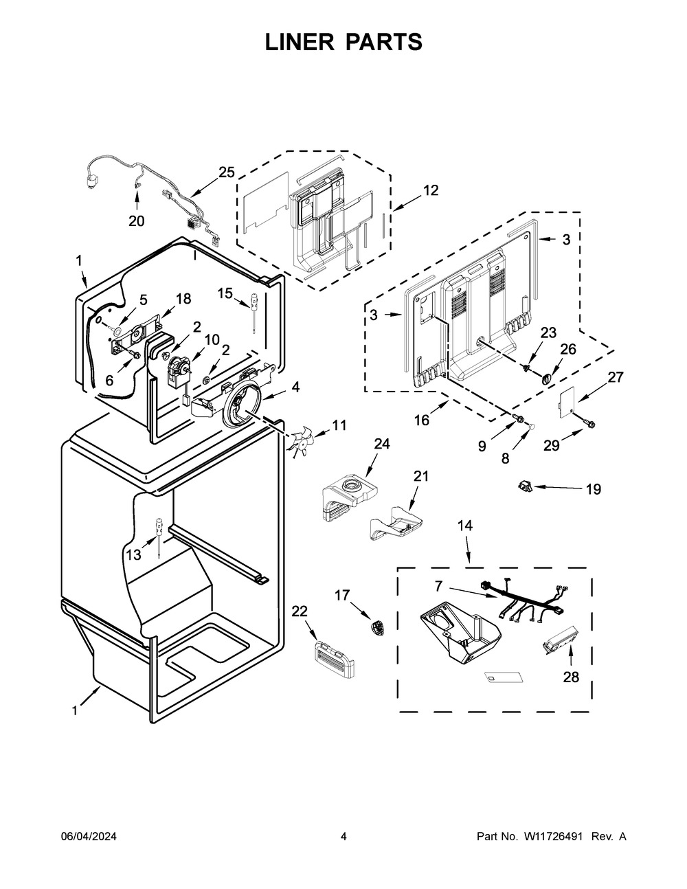 Liner Parts Diagram and Parts List for WRT148FZDB07  Whirlpool Refrigerator