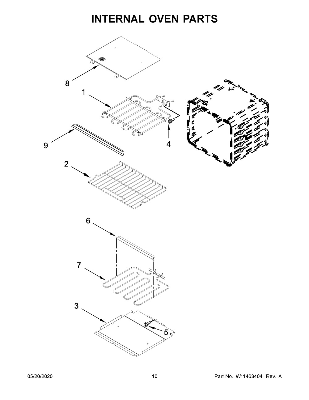 Internal Oven Parts Diagram and Parts List for KODT107ESS04  Whirlpool Microwave Oven Combo