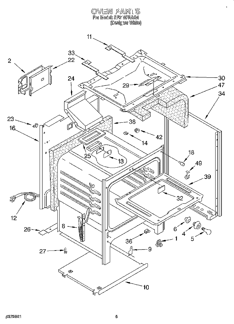 OVEN Diagram and Parts List for SF310PEAQ4  Whirlpool Range