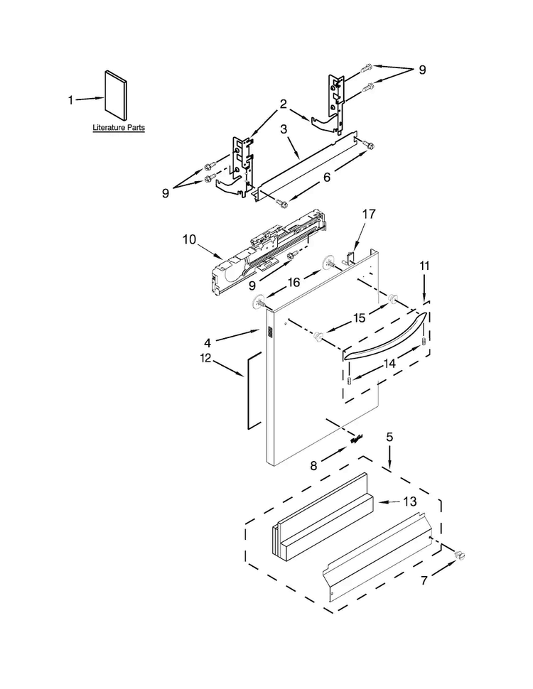 Door And Panel Parts Diagram and Parts List for WDT780SAEM0  Whirlpool Dishwasher